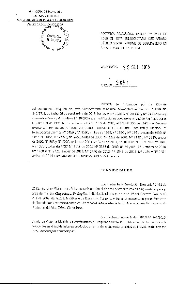 Res. Ex. N° 2651-2011 RECTIFICA Res. Ex. N° 2441-2015.