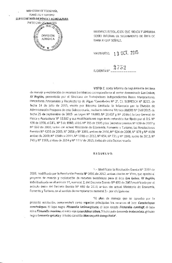 Res. Ex. N° 2752-2015 6° SEGUIMIENTO.