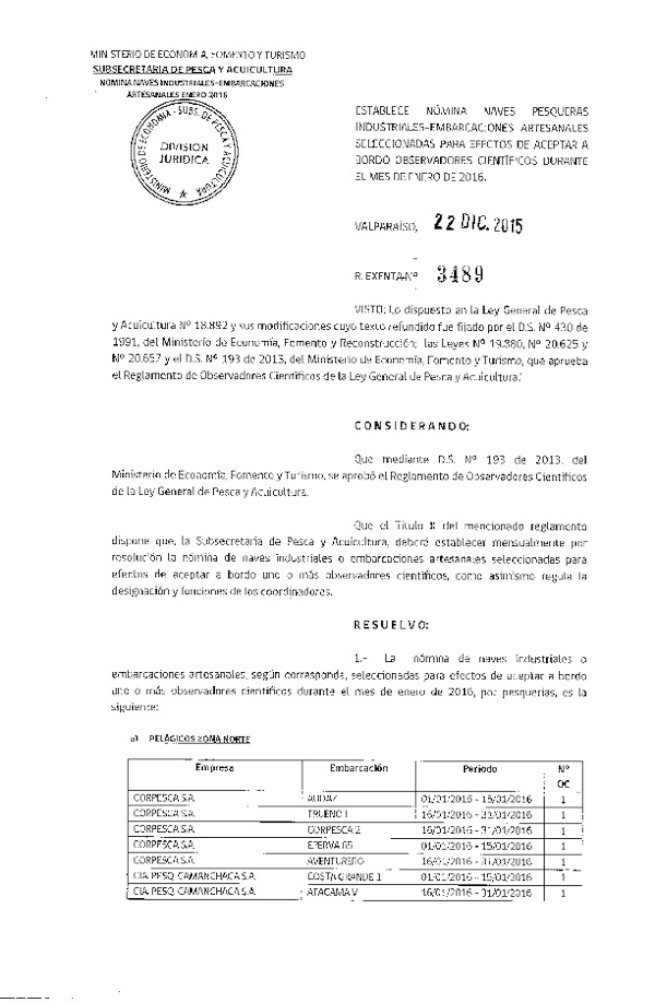 Res. Ex. Nº 3489-2015 Naves mes de Enero de 2016.