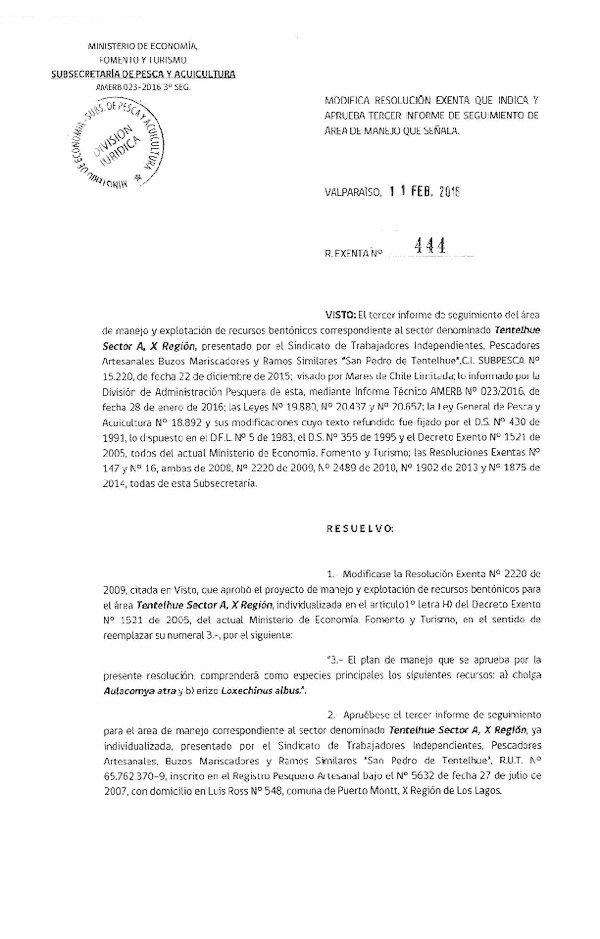 Res. Ex. N° 444-2016 3° SEGUIMIENTO.