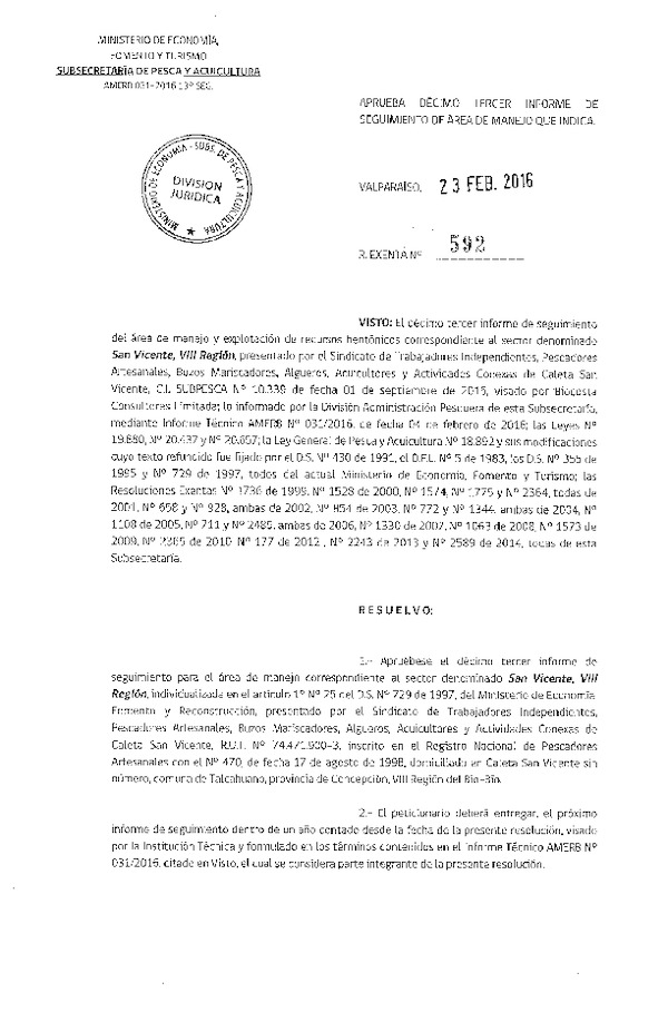 Res. Ex. N° 592-2016 13° SEGUIMIENTO.