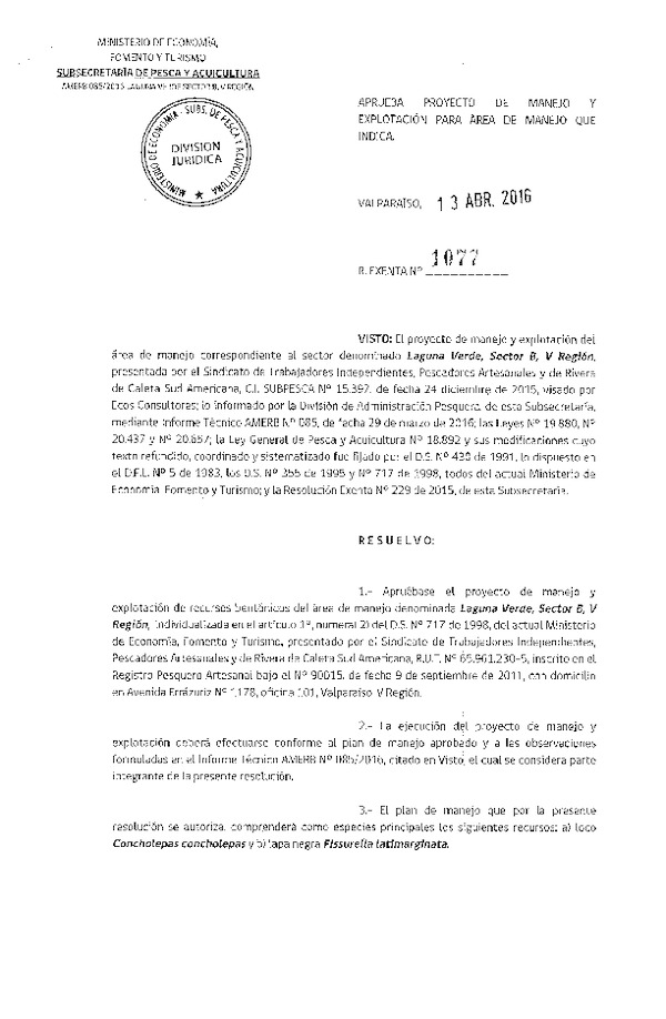 Res. Ex. N° 1077-2016 PLAN DE MANEJO.