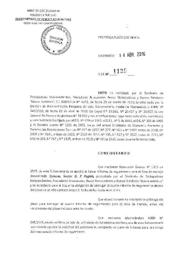 Res. Ex. N° 1125-2016 PRORROGA 4° SEGUIMIENTO.