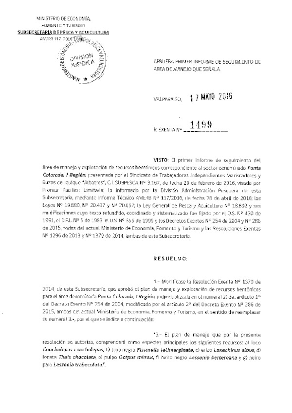 Res. Ex. N° 1499-2016 1° SEGUIMIENTO.