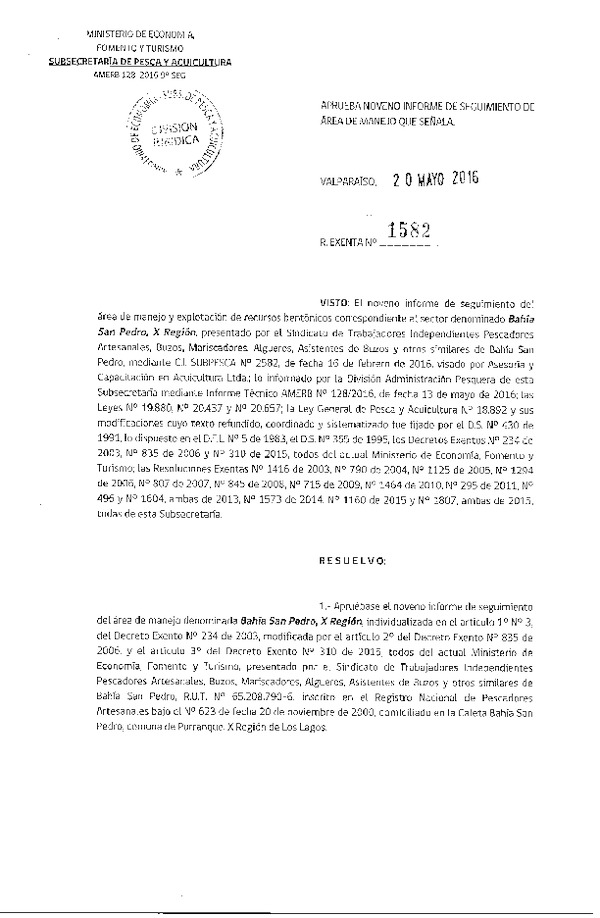 Res. Ex. N° 1582-2016 9° SEGUIMIENTO.