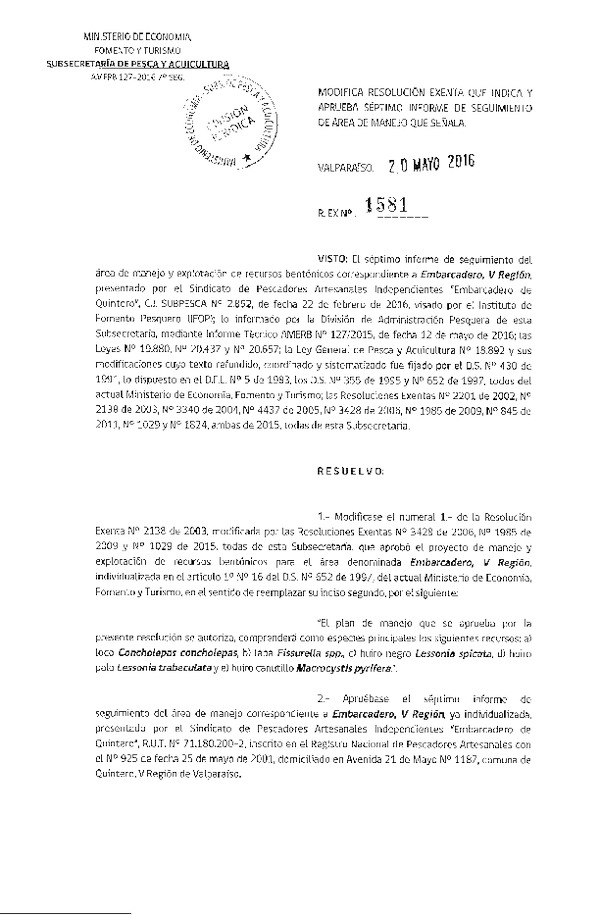 Res. Ex. N° 1581-2016 7° SEGUIMIENTO.