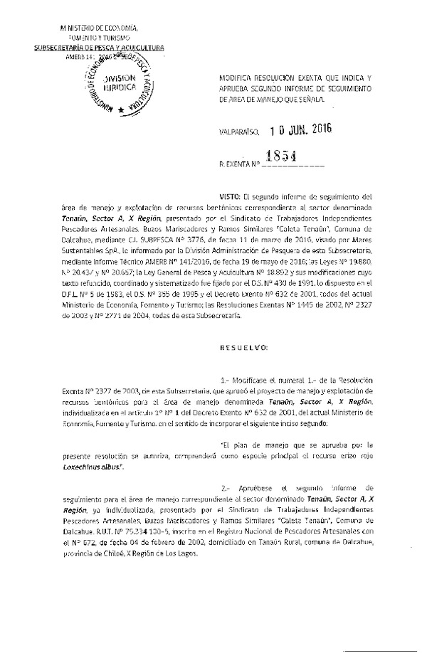 Res. Ex. N° 1854-2016 2° SEGUIMIENTO.