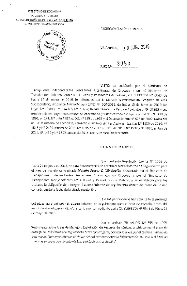 Res. Ex. N° 2080-2016 PRORROGA 4° SEGUIMIENTO.
