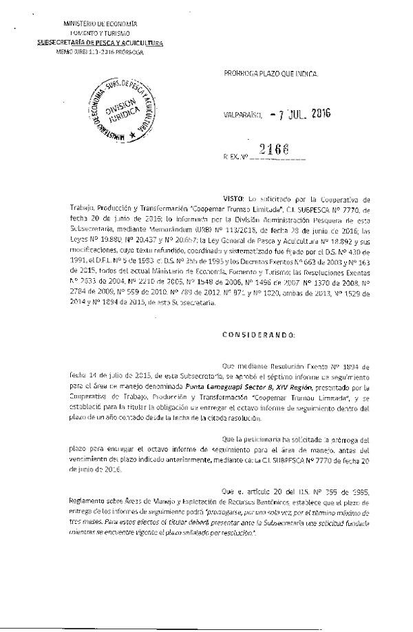 Res. Ex. N° 2166-2016 PRORROGA 8° SEGUIMIENTO.