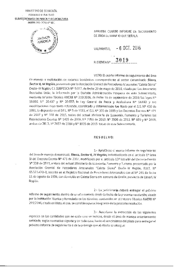 Res. Ex. N° 3019-2016 4° SEGUIIENTO.