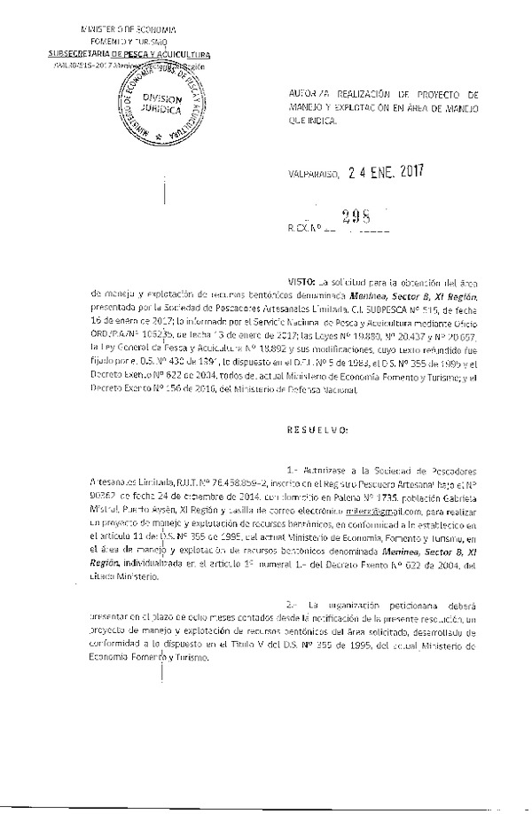 Res. Ex. N° 298-2017 Proyecto de Manejo.