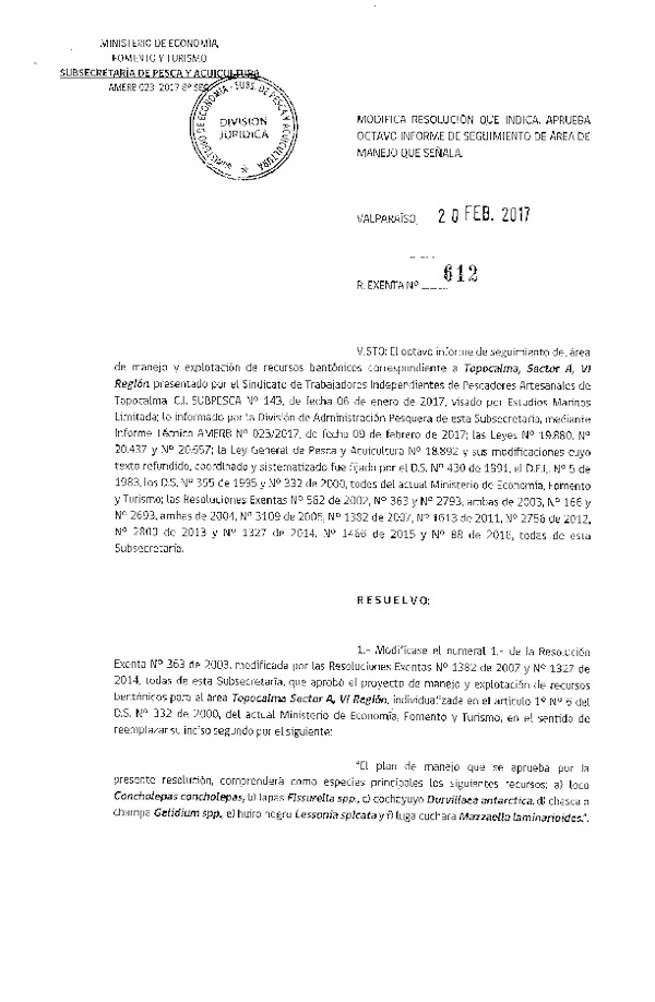 Res. Ex. N° 677-2017 6° Seguimiento.