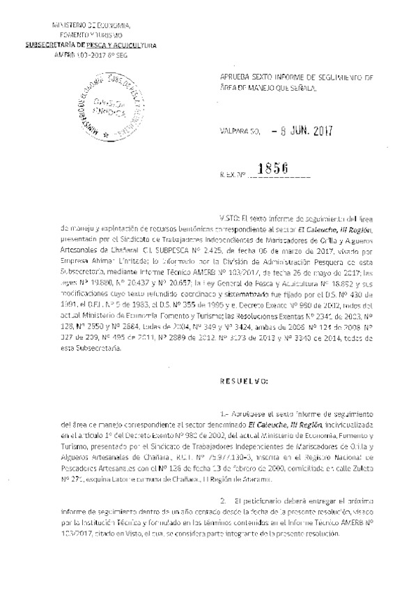 Res. Ex. N° 1856-2017 6° Seguimiento.