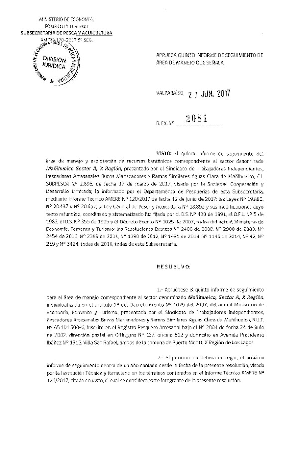 Res. Ex. N° 2081-2017 5° Seguimiento.