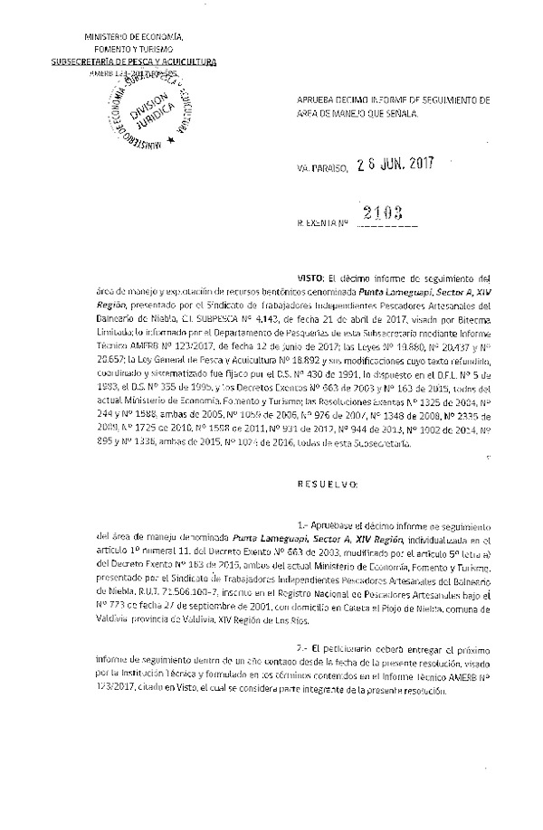 Res. Ex. N° 2103-2017 10° Seguimiento.