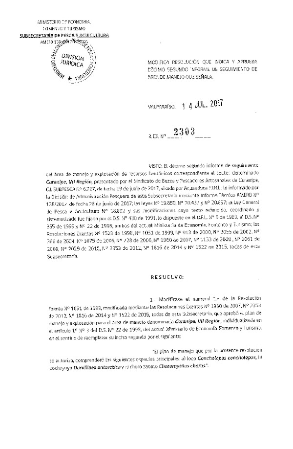 Res. Ex. N° 2303-2017 12° Seguimiento.