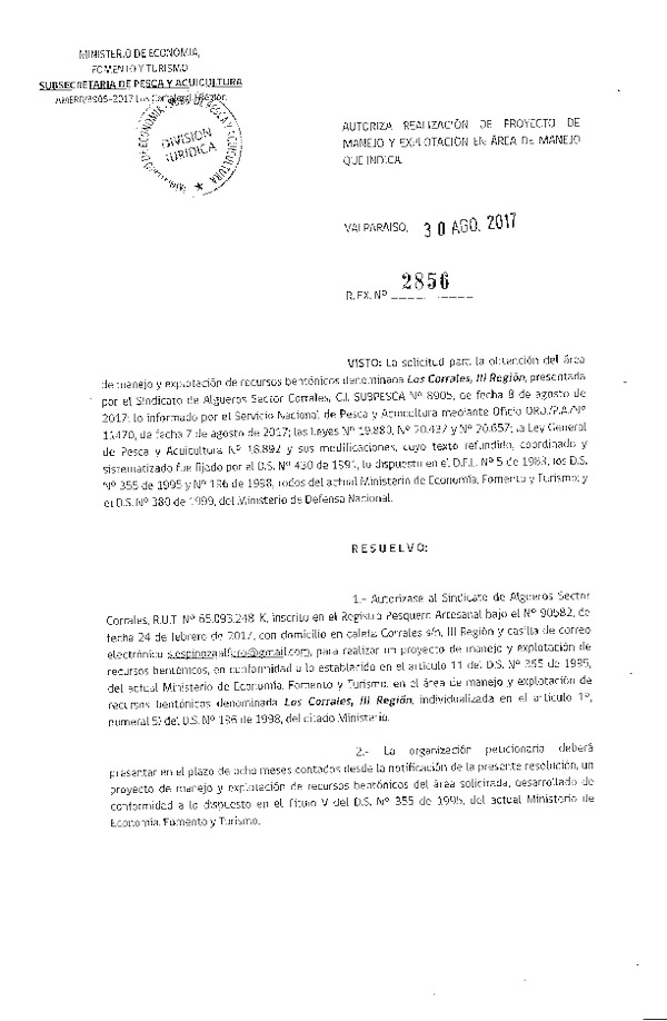 Res. Ex. N° 2856-2017 Proyecto de Manejo.