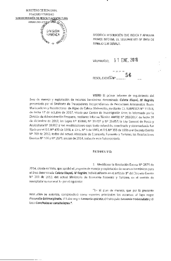 Res. Ex. N° 56-2018 1° Seguimiento.