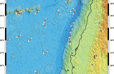 Fondo marino ady a la costa de Chile, entre paralelos 30ºS y 40ºS y meridianos 70ºW y 80ºW Fondo marino ady a la costa de Chile, entre paralelos 30ºS y 40ºS y meridianos 70ºW y 80ºW
